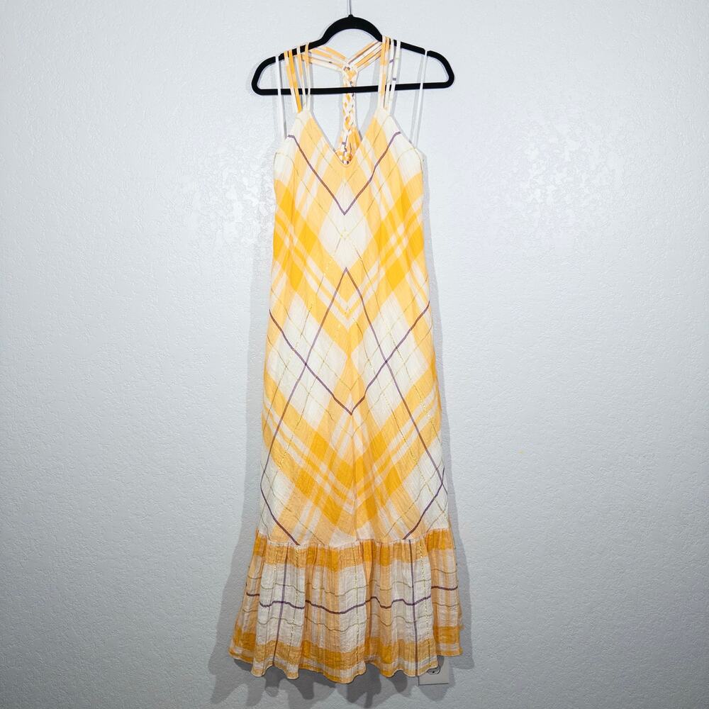 Holding Horses Anthropologie Yellow Plaid Clementine Maxi Dress Medium - Picture 2 of 9